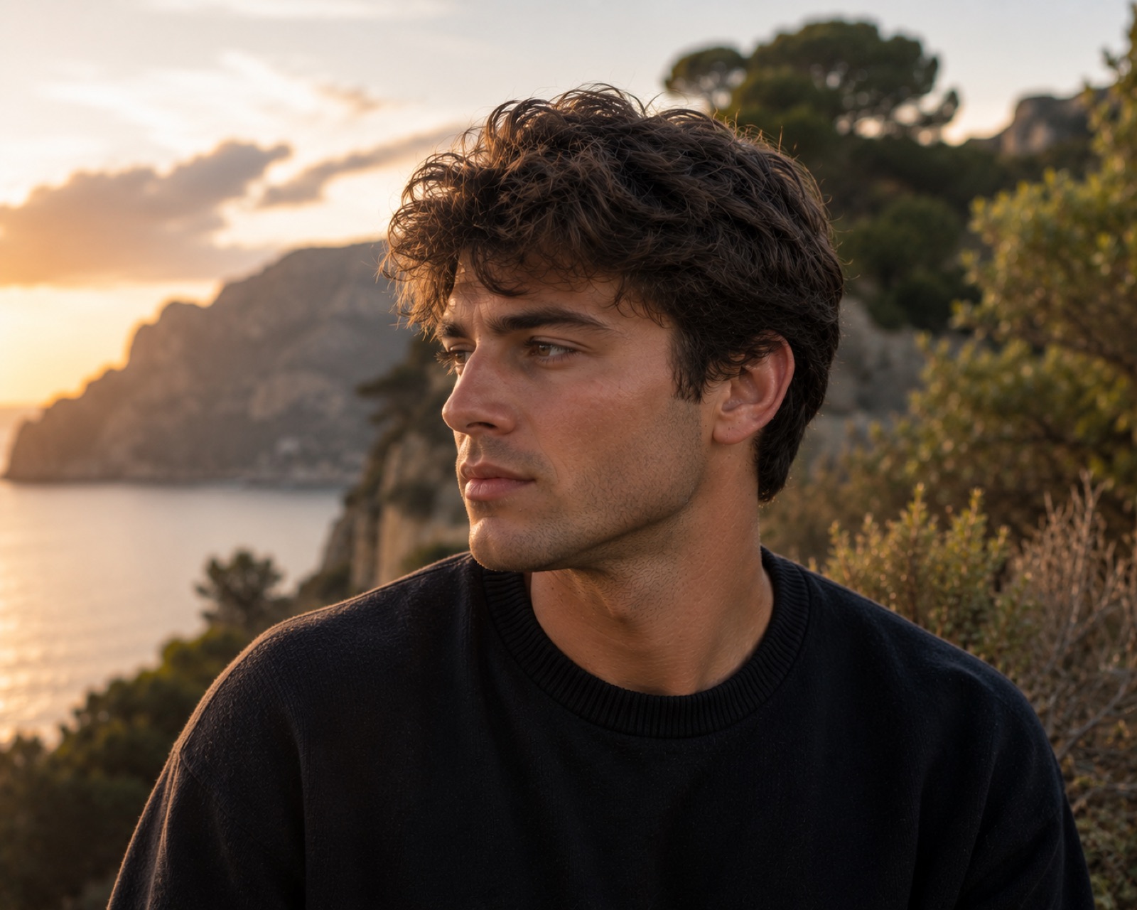 Coupe homme naturel en lumière dorée